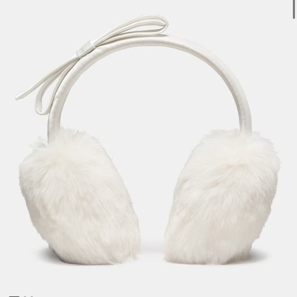 Kate Spade Shoelace Bow Ivory Faux Fur Earmuffs - Picture 1 of 8